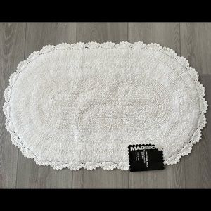 Madison Nottingham crochet border White Bath Mat